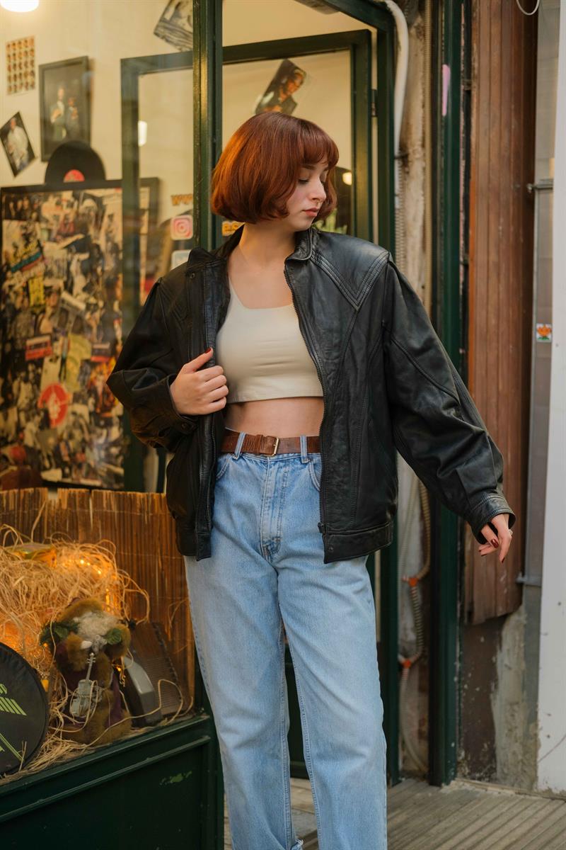 Vintage Unisex Bomber Deri Ceket