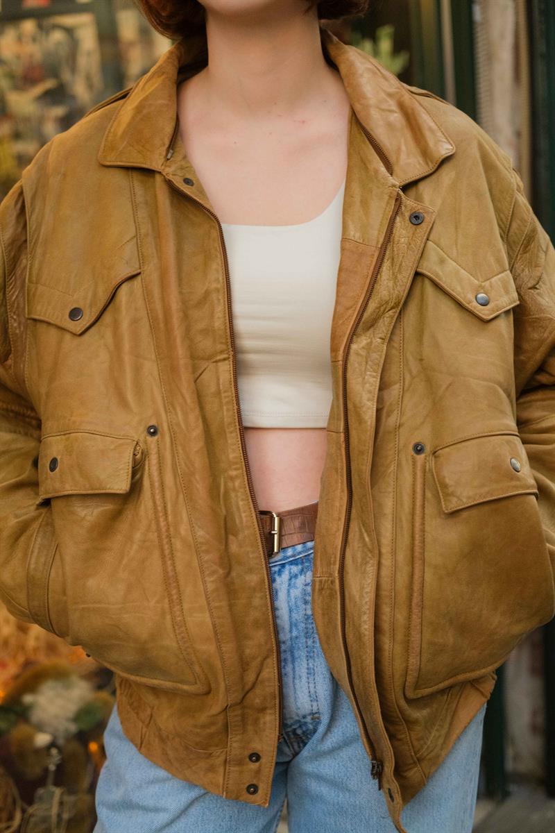 Vintage Unisex Deri Ceket