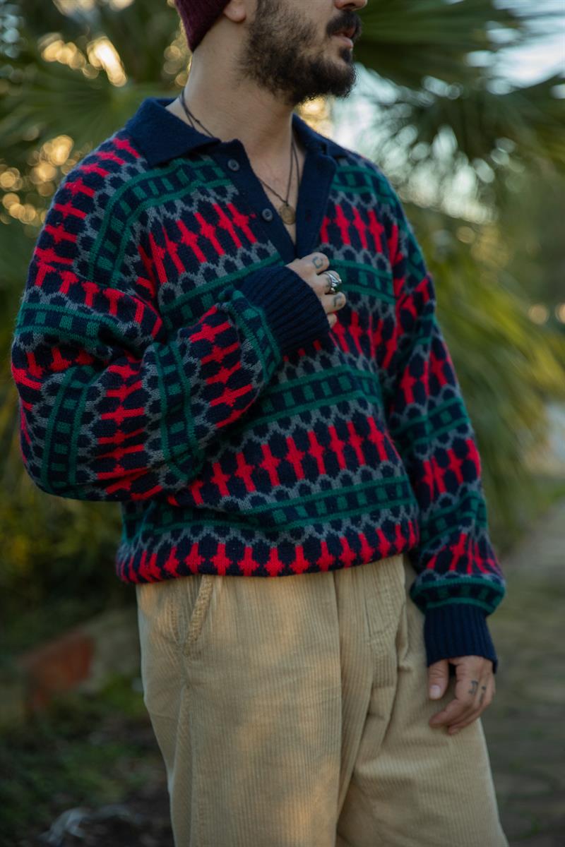 Vintage Unisex Renkli Kazak