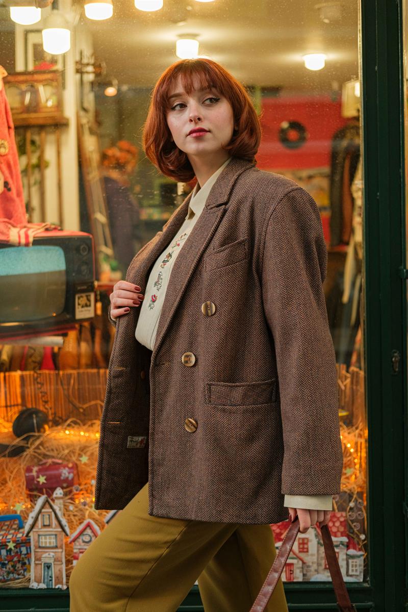 Vintage Wool Balıksırtı Kahve Ceket