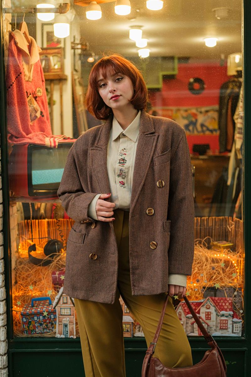 Vintage Wool Balıksırtı Kahve Ceket