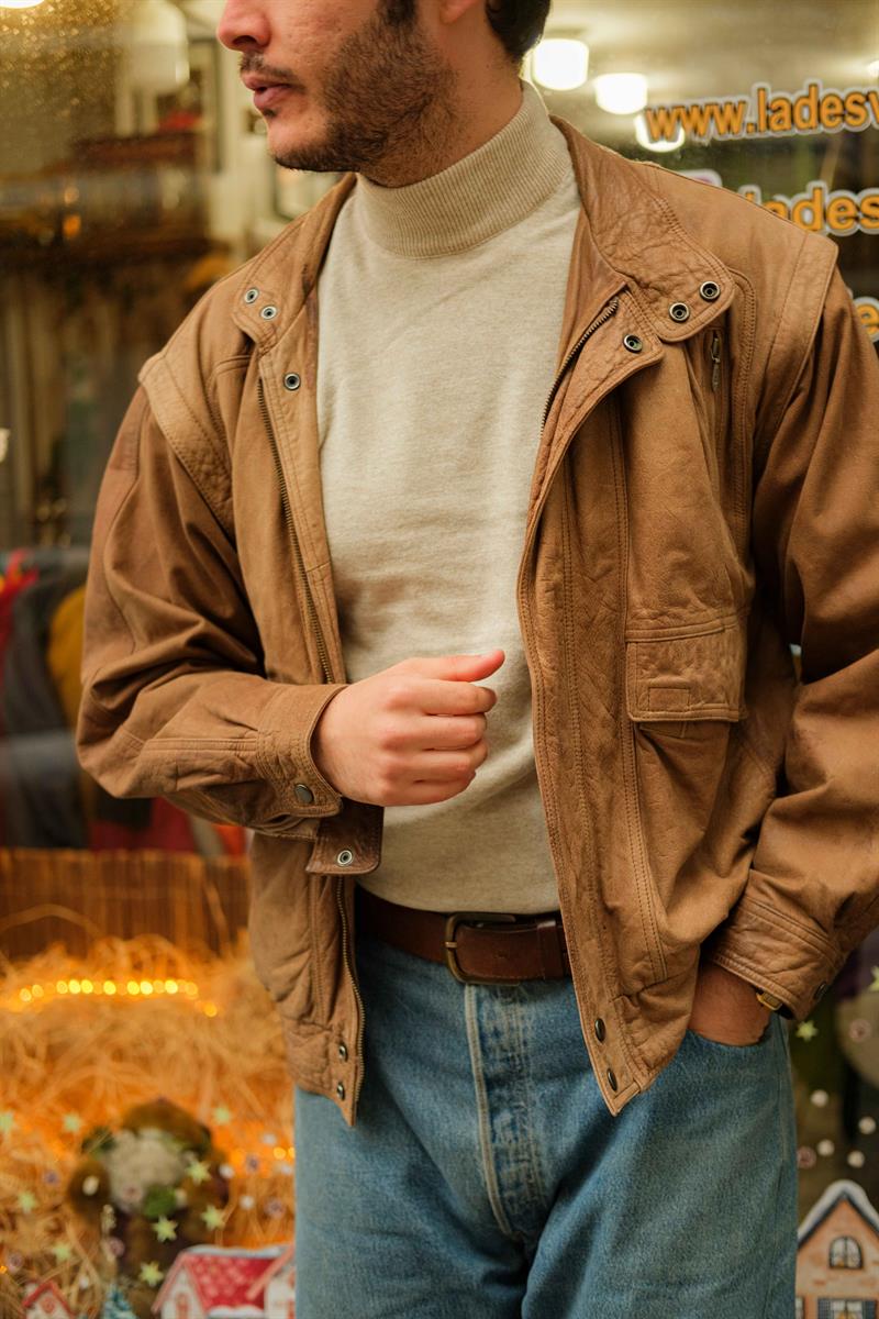 Vintage Bomber Unisex Deri Ceket