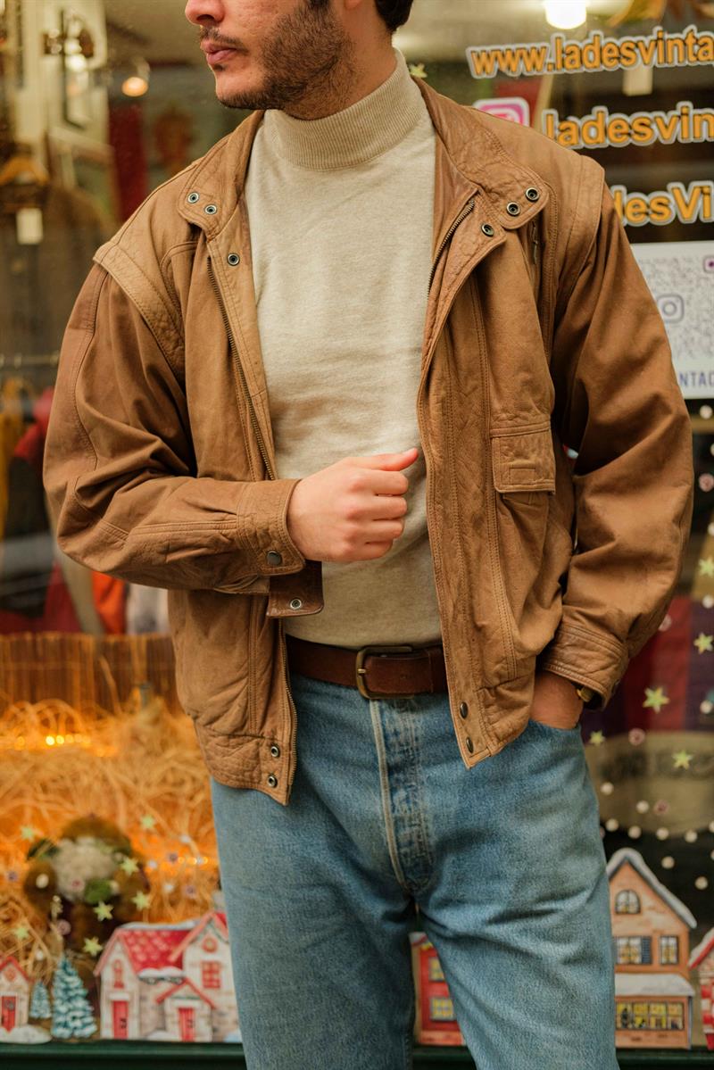 Vintage Bomber Unisex Deri Ceket