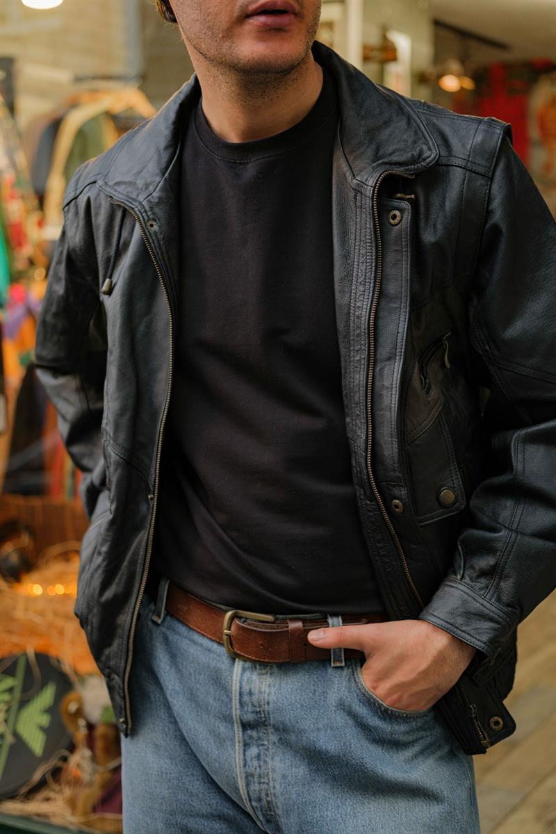 Vintage Yelekli Bomber Unisex Deri Ceket