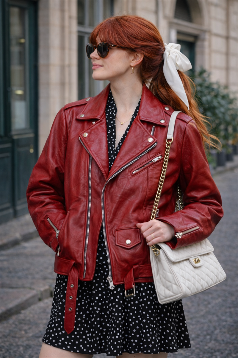 Wine Red 80s/90s Biker Deri Ceket