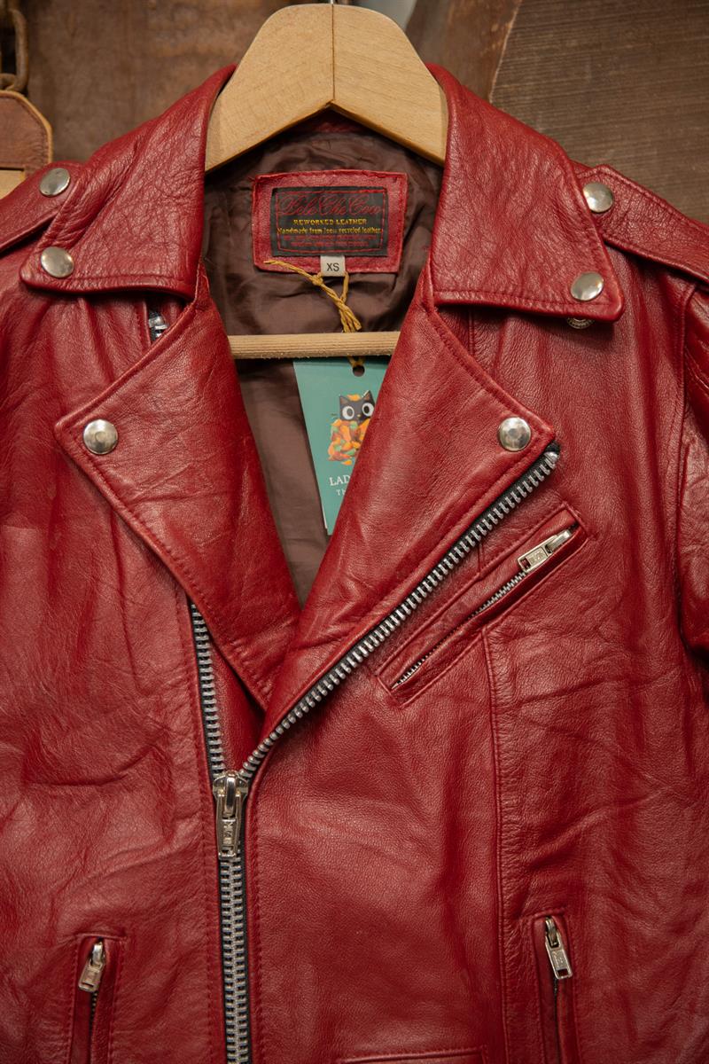 Wine Red 80s/90s Biker Deri Ceket