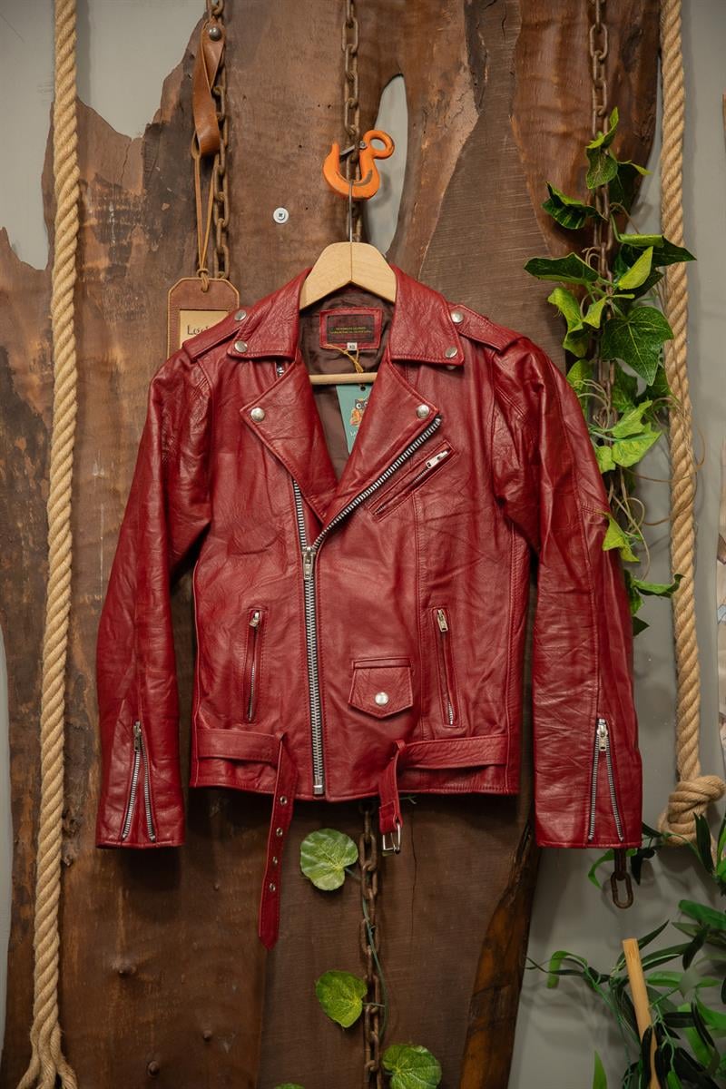 Wine Red 80s/90s Biker Deri Ceket
