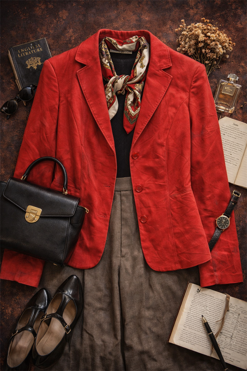 Y2K 90s Red Blazer Deri Ceket