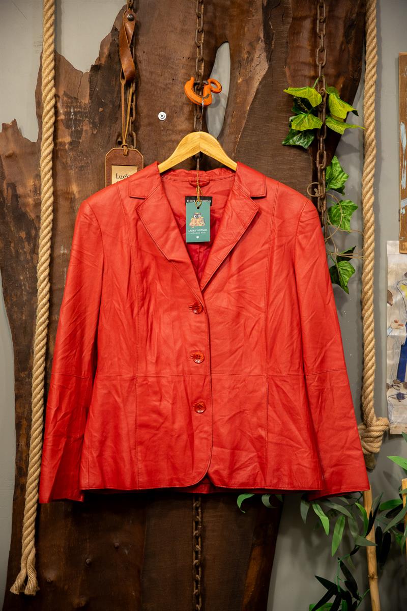 Y2K 90s Red Blazer Deri Ceket