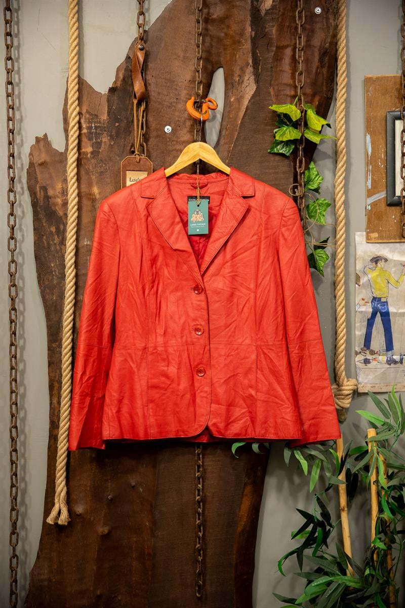 Y2K 90s Red Blazer Deri Ceket