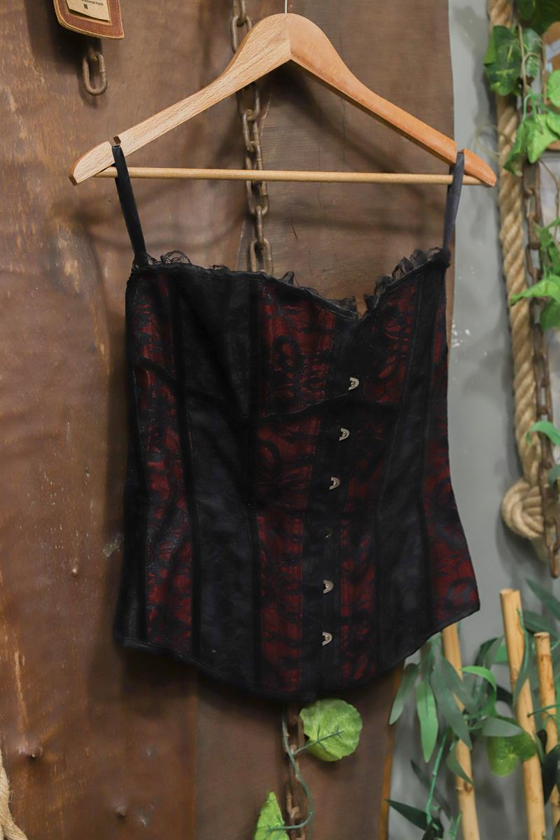 Y2K Black Burgundy Lace Korset