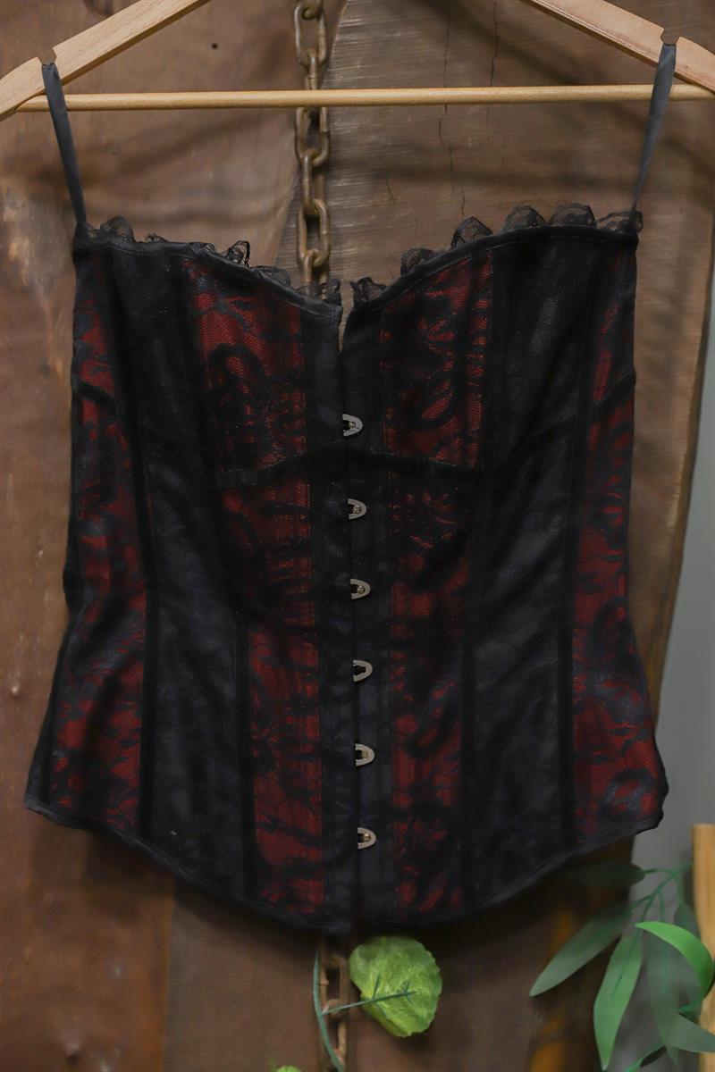 Y2K Black Burgundy Lace Korset