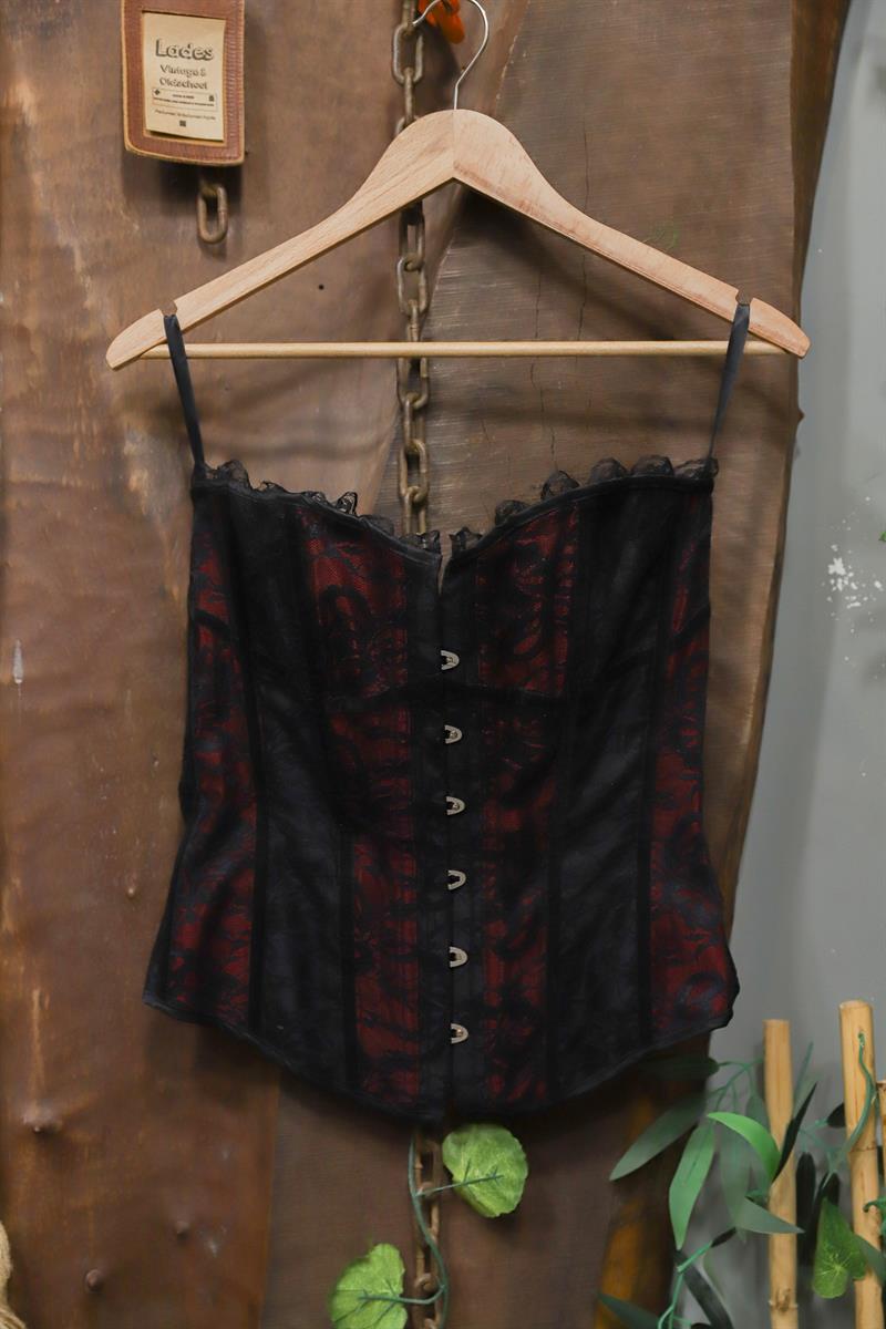 Y2K Black Burgundy Lace Korset