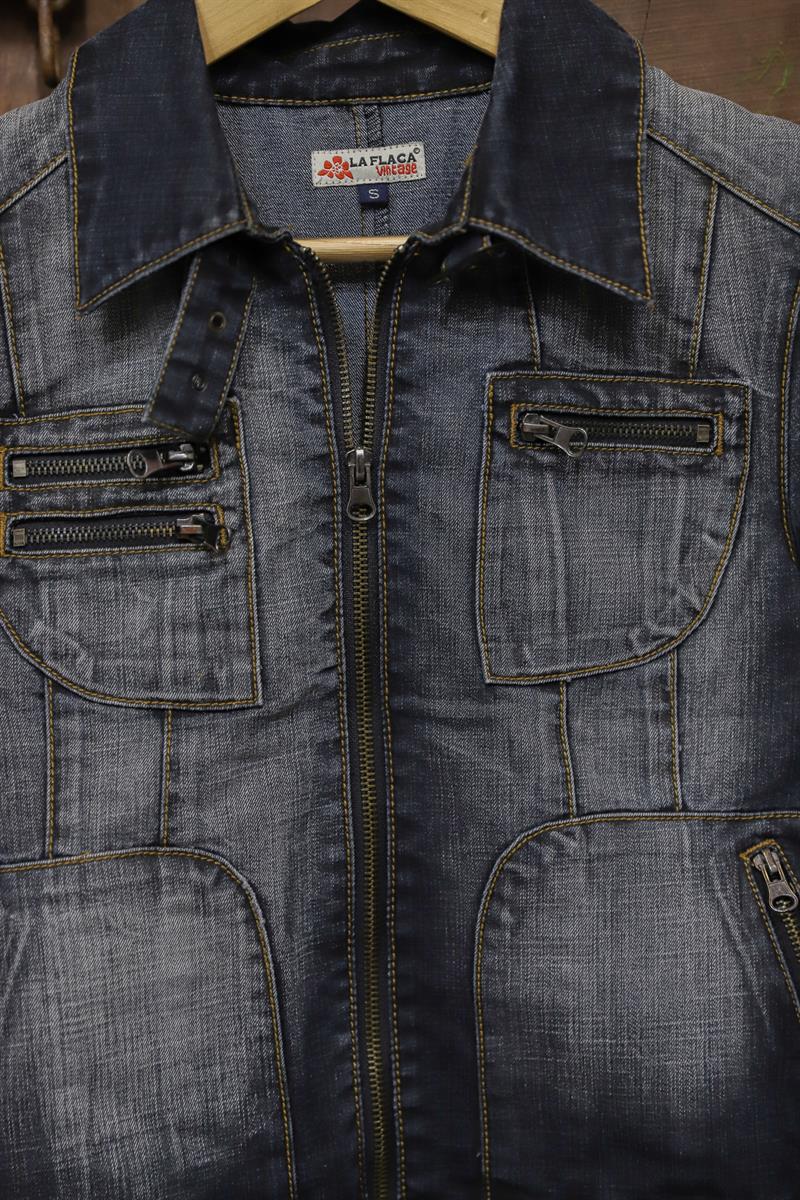Y2K Blue Denim Biker Kot Ceket