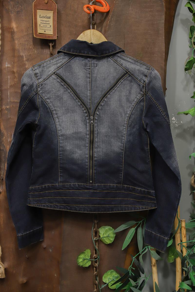 Y2K Blue Denim Biker Kot Ceket