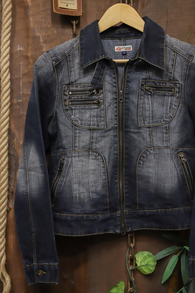 Y2K Blue Denim Biker Kot Ceket