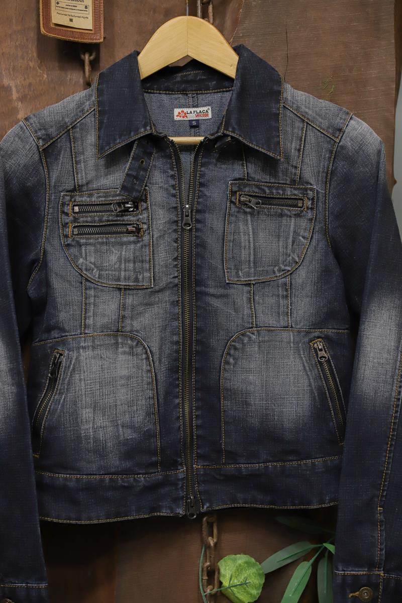 Y2K Blue Denim Biker Kot Ceket