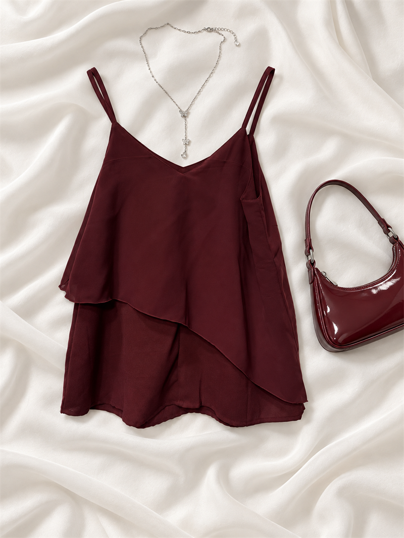 Y2K Burgundy Asimetrik Bluz