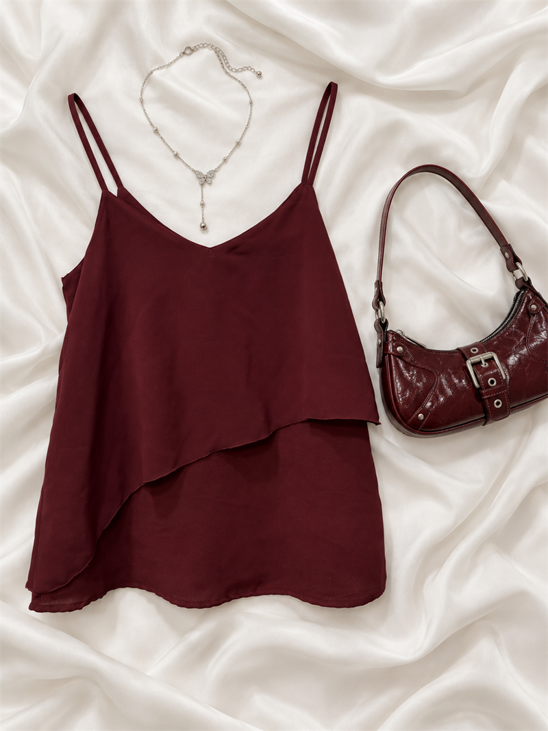 Y2K Burgundy Asimetrik Bluz