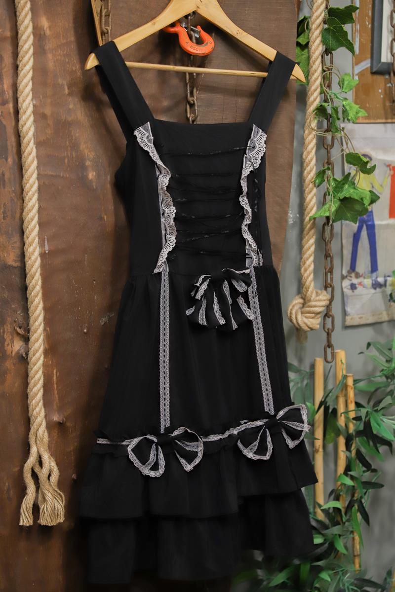 Y2K Dark Black Dantel Elbise