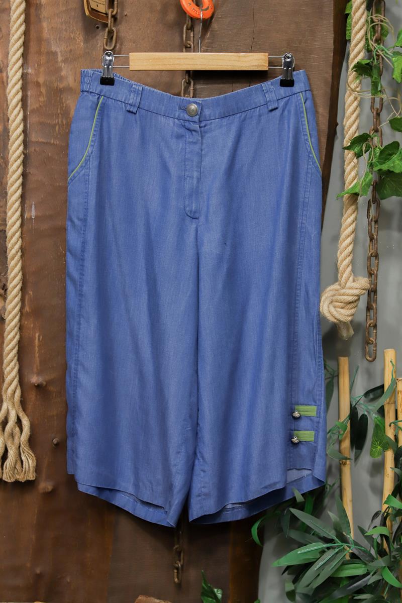 Y2K Dikişli Blue Denim Şort