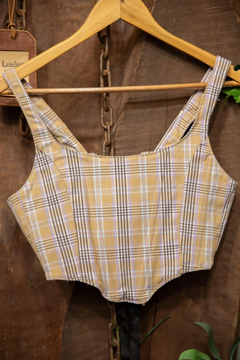 Y2K Ekoseli Bağcıklı Korset