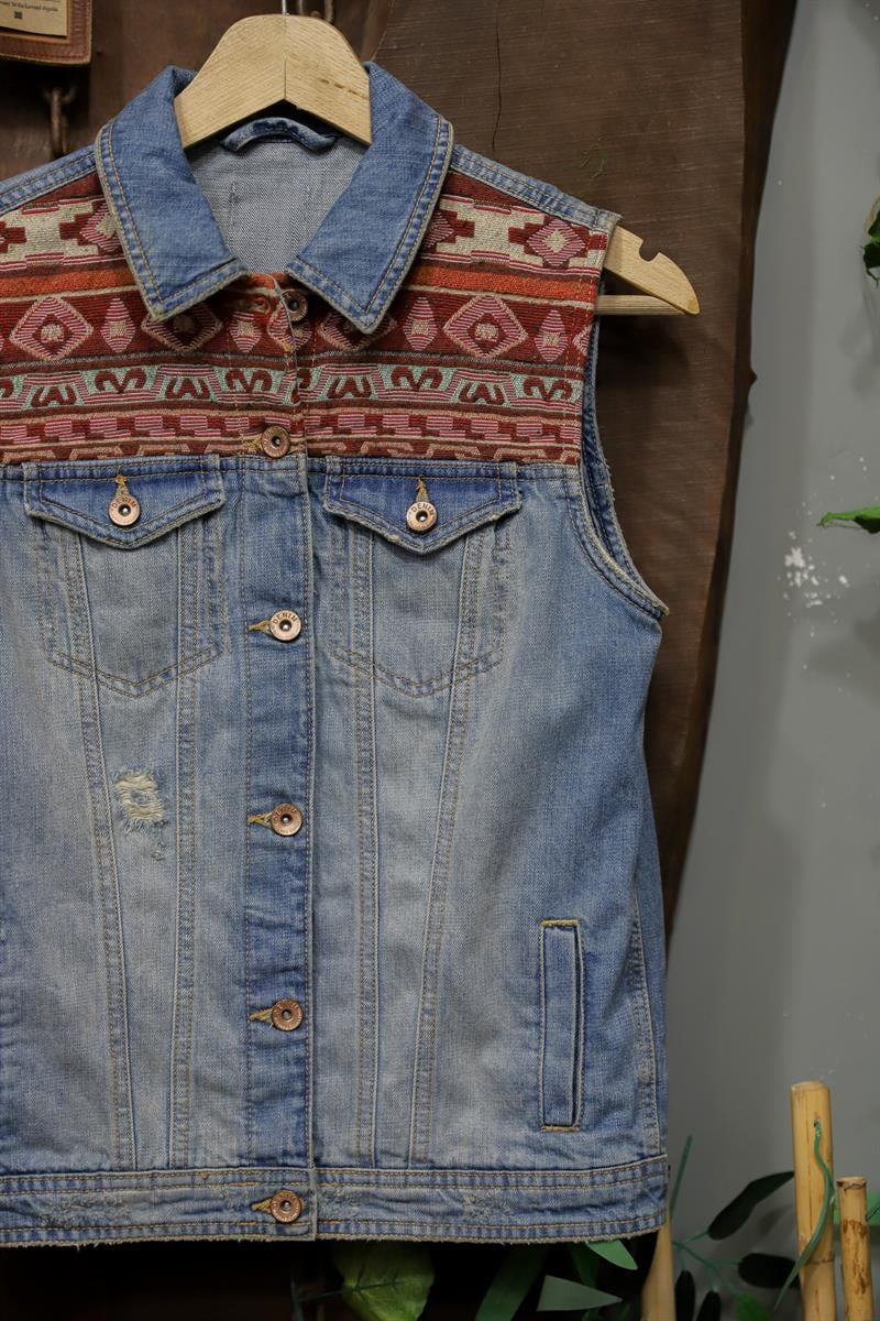 Y2K Ethnic Kilim Desen Kot Yelek/Ceket
