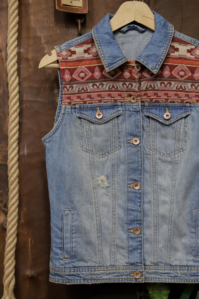 Y2K Ethnic Kilim Desen Kot Yelek/Ceket