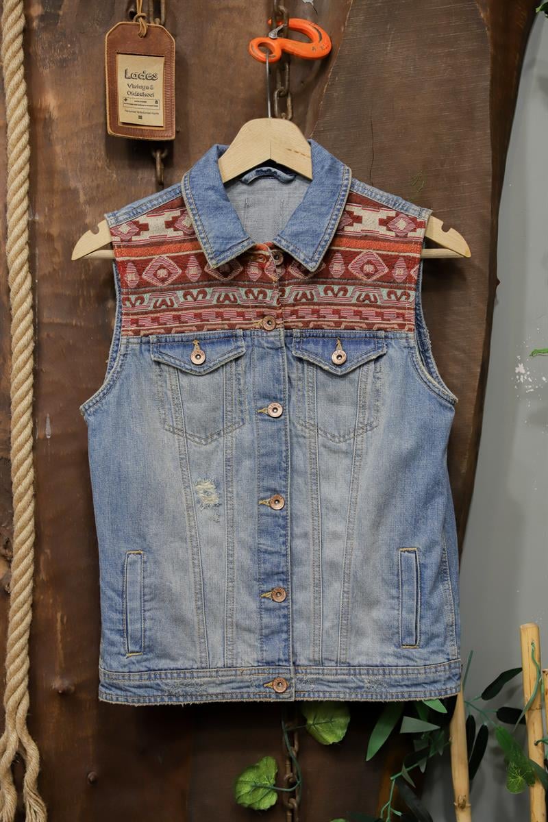 Y2K Ethnic Kilim Desen Kot Yelek/Ceket