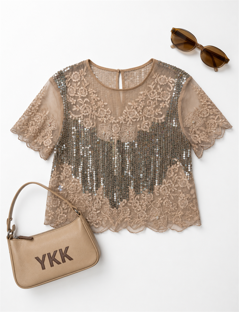Y2K Glam&Flapper Dantelli Gece Bluz
