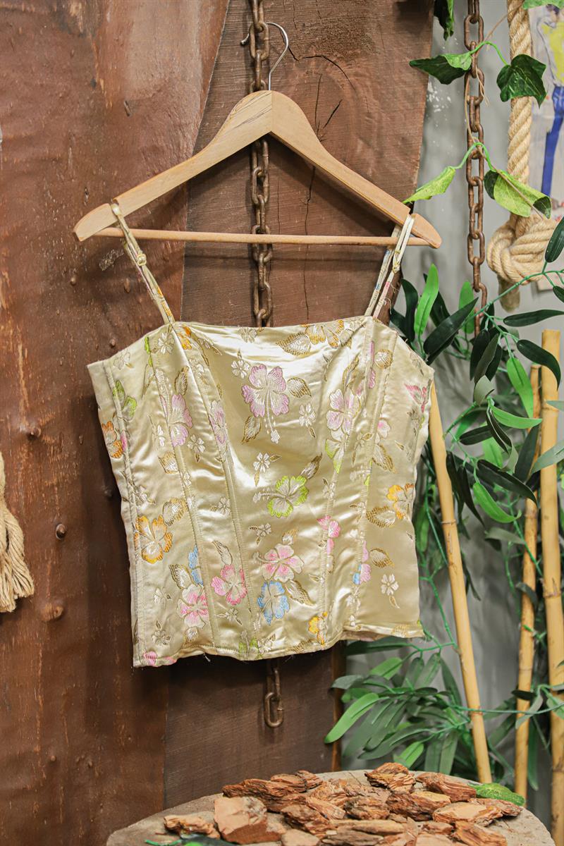 Y2K Gold Satin Askılı Büstiyer