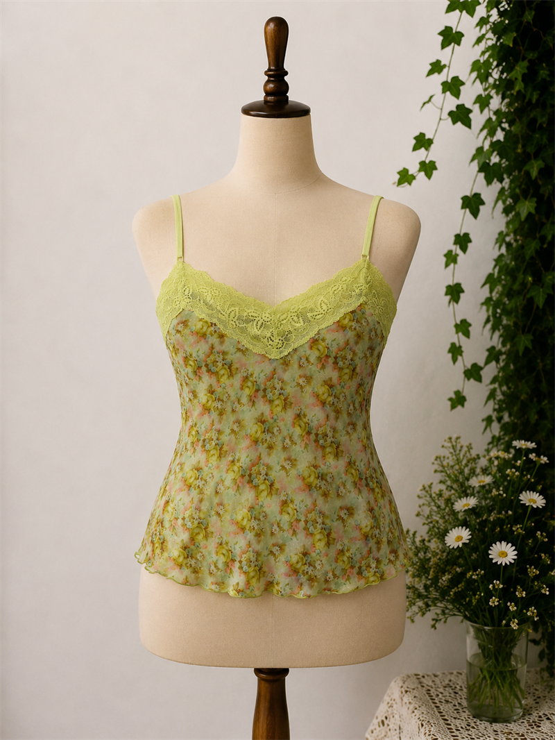 Y2K Italy Floral Askılı Bluz