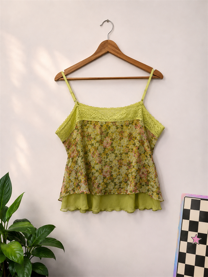 Y2K Italy Floral Askılı Bluz