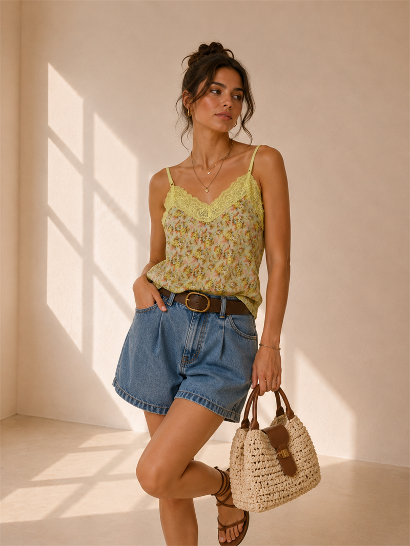 Y2K Italy Floral Askılı Bluz