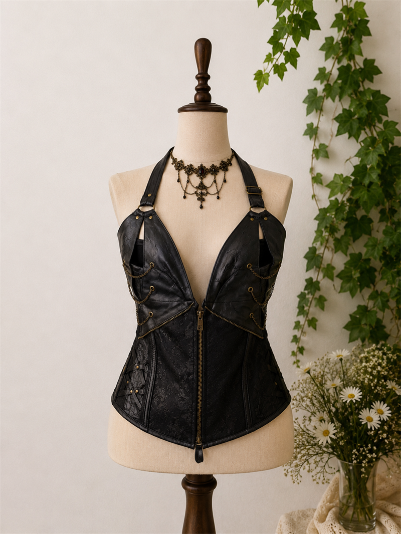 Y2K Metallic Gothic Black Korse