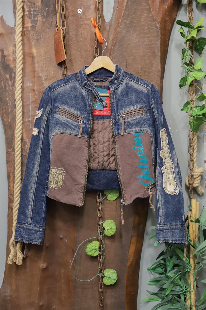 Y2K Moto Denim PatchWork Ceket