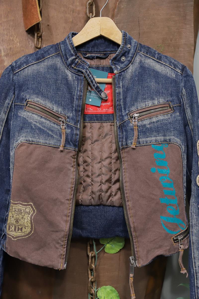 Y2K Moto Denim PatchWork Ceket