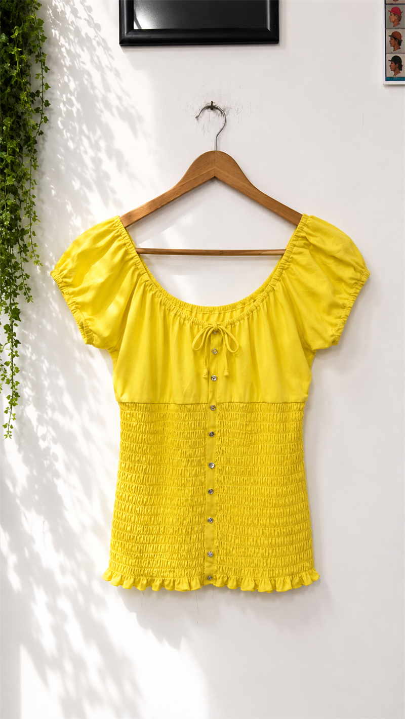 Y2K Neon Yellow Bağcıklı Bluz