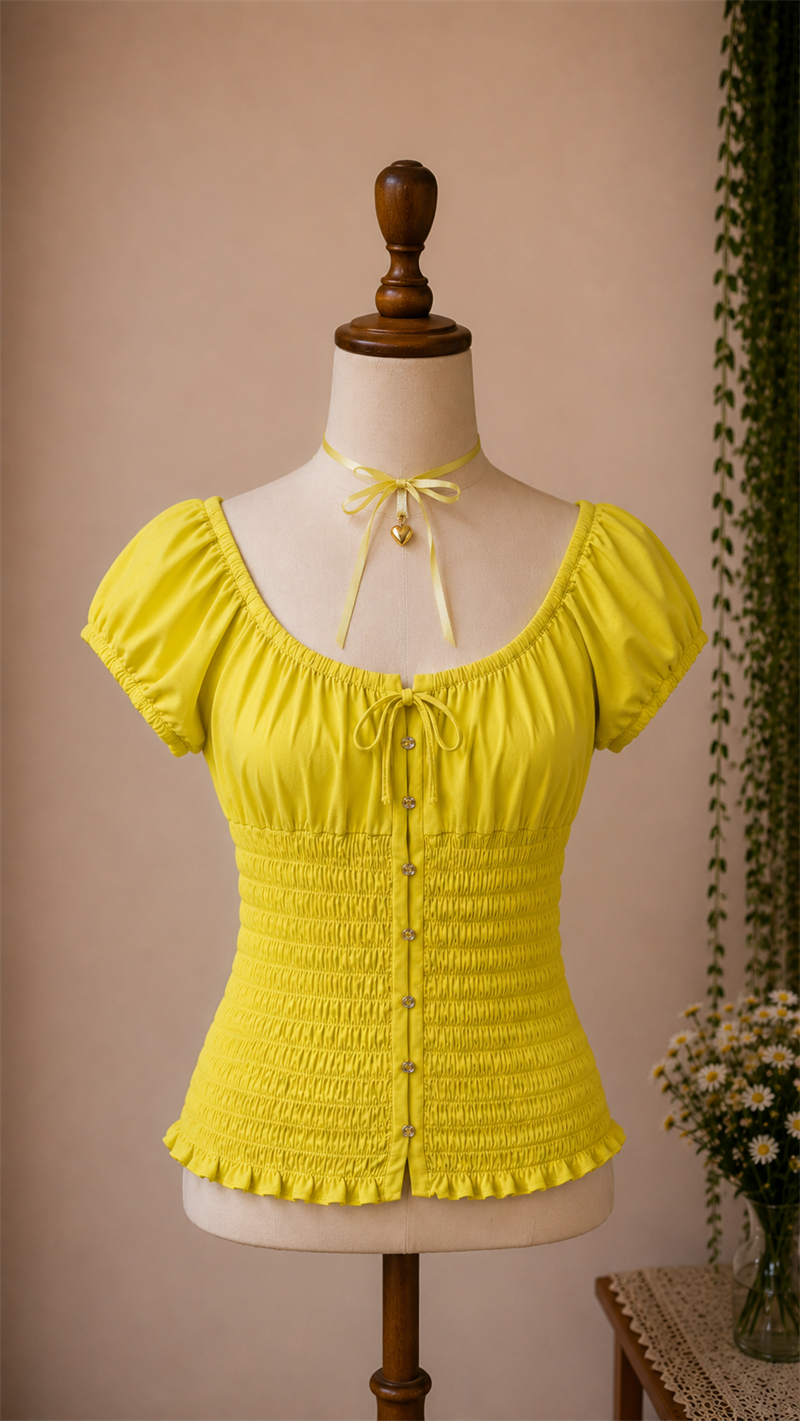 Y2K Neon Yellow Bağcıklı Bluz