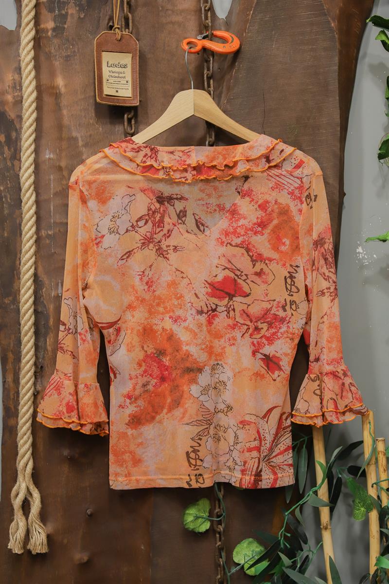 Y2K Orange Boho Blouse
