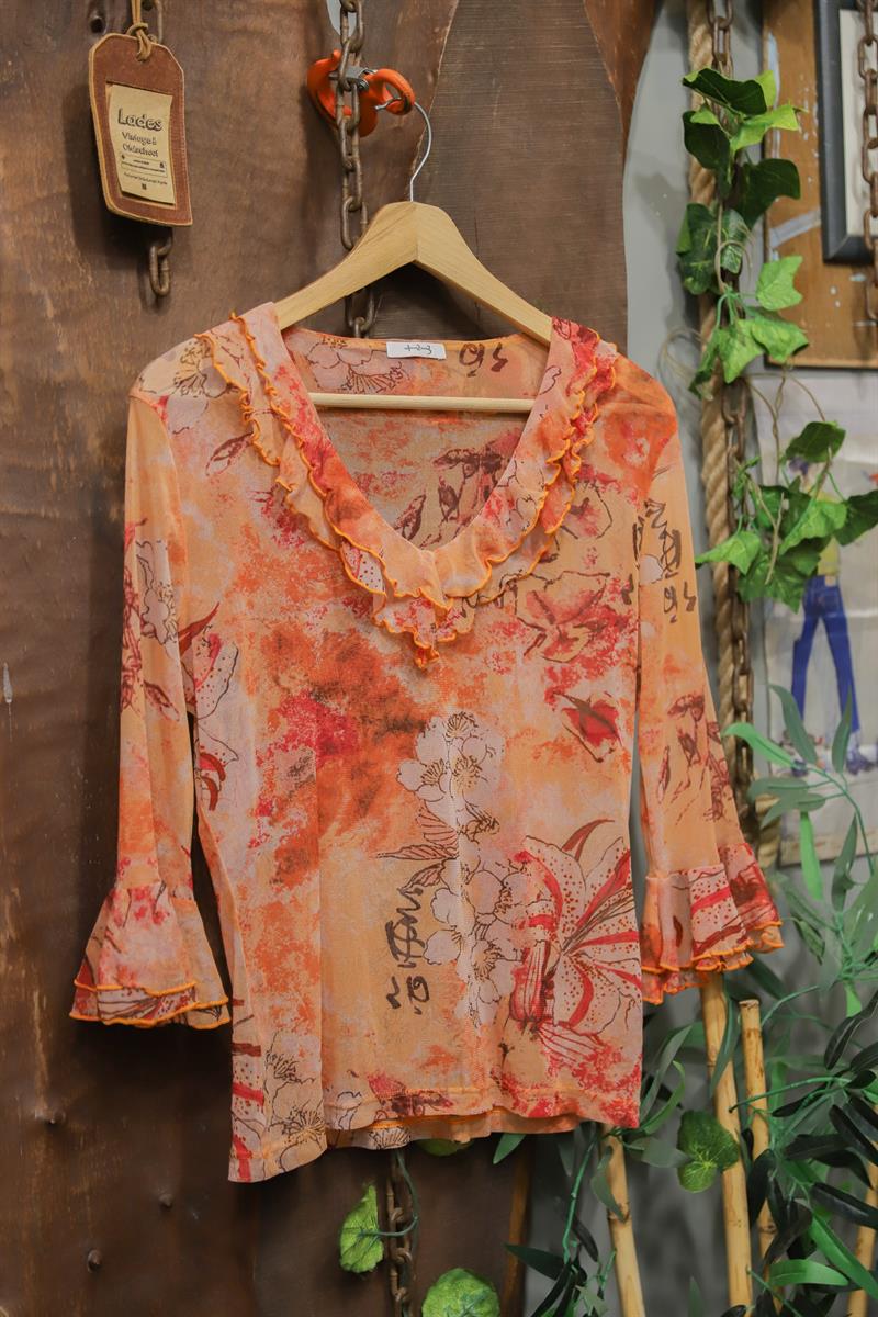 Y2K Orange Boho Blouse