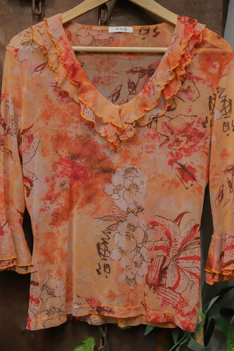Y2K Orange Boho Blouse