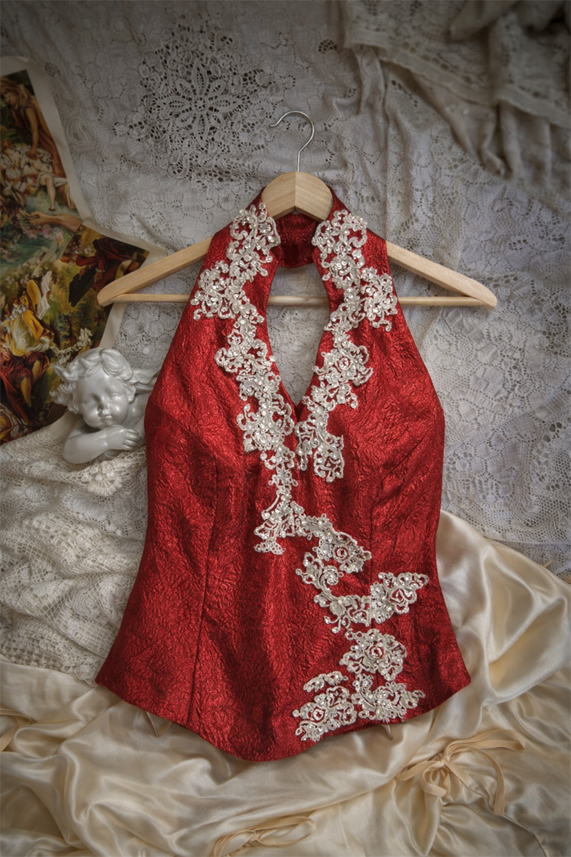 Y2K Party Burgundy Dantel Bustier