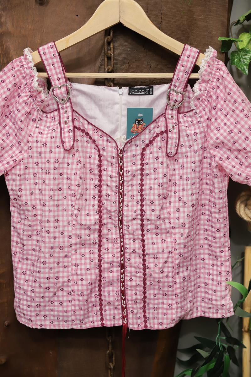 Y2K Pötikareli Pink Romantik Bluz