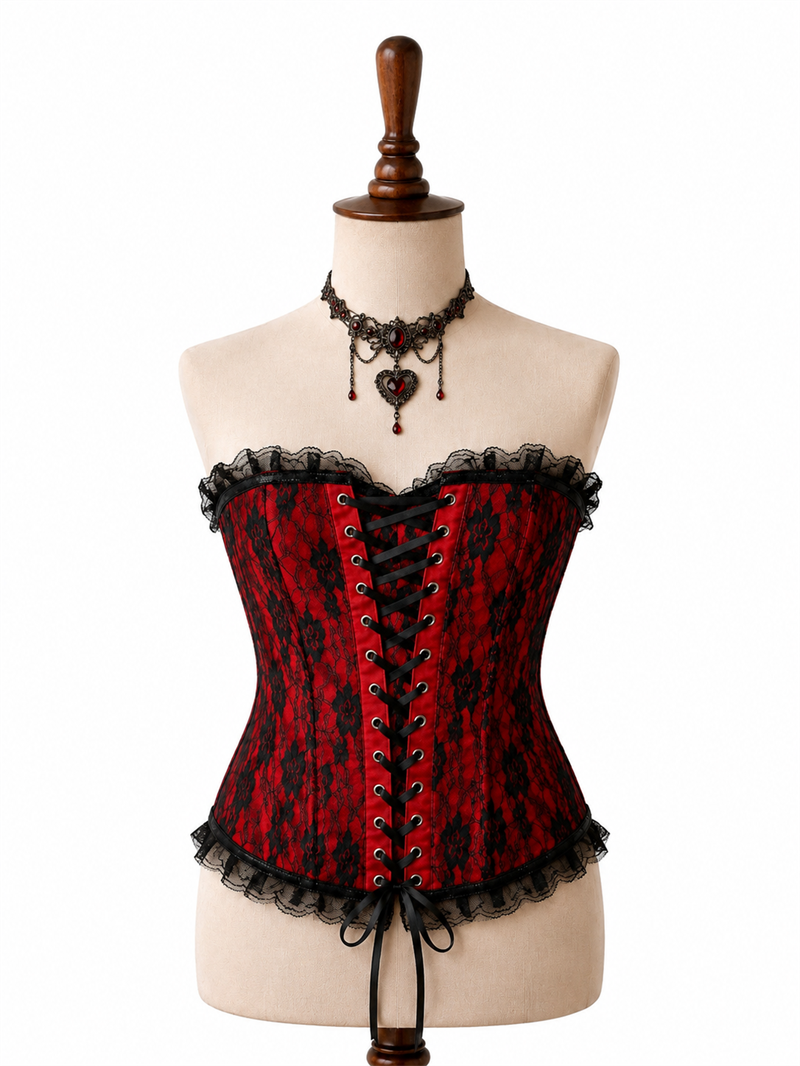 Y2K Red&Black Bağcıklı Korset
