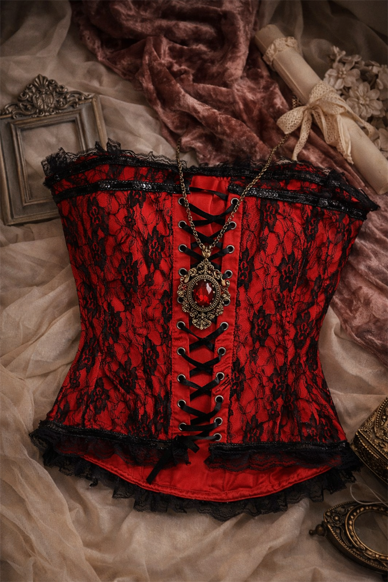 Y2K Red&Black Bağcıklı Korset