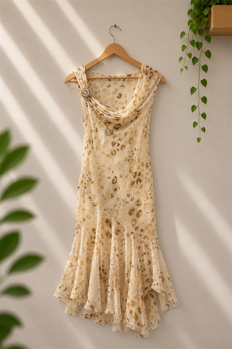 Y2K Soft Leopar Tokalı Elbise
