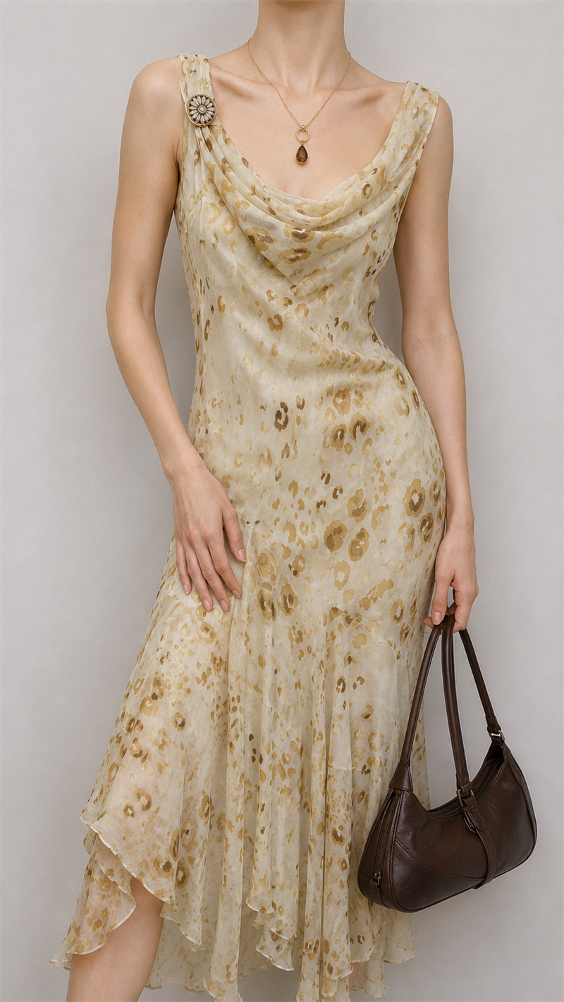 Y2K Soft Leopar Tokalı Elbise