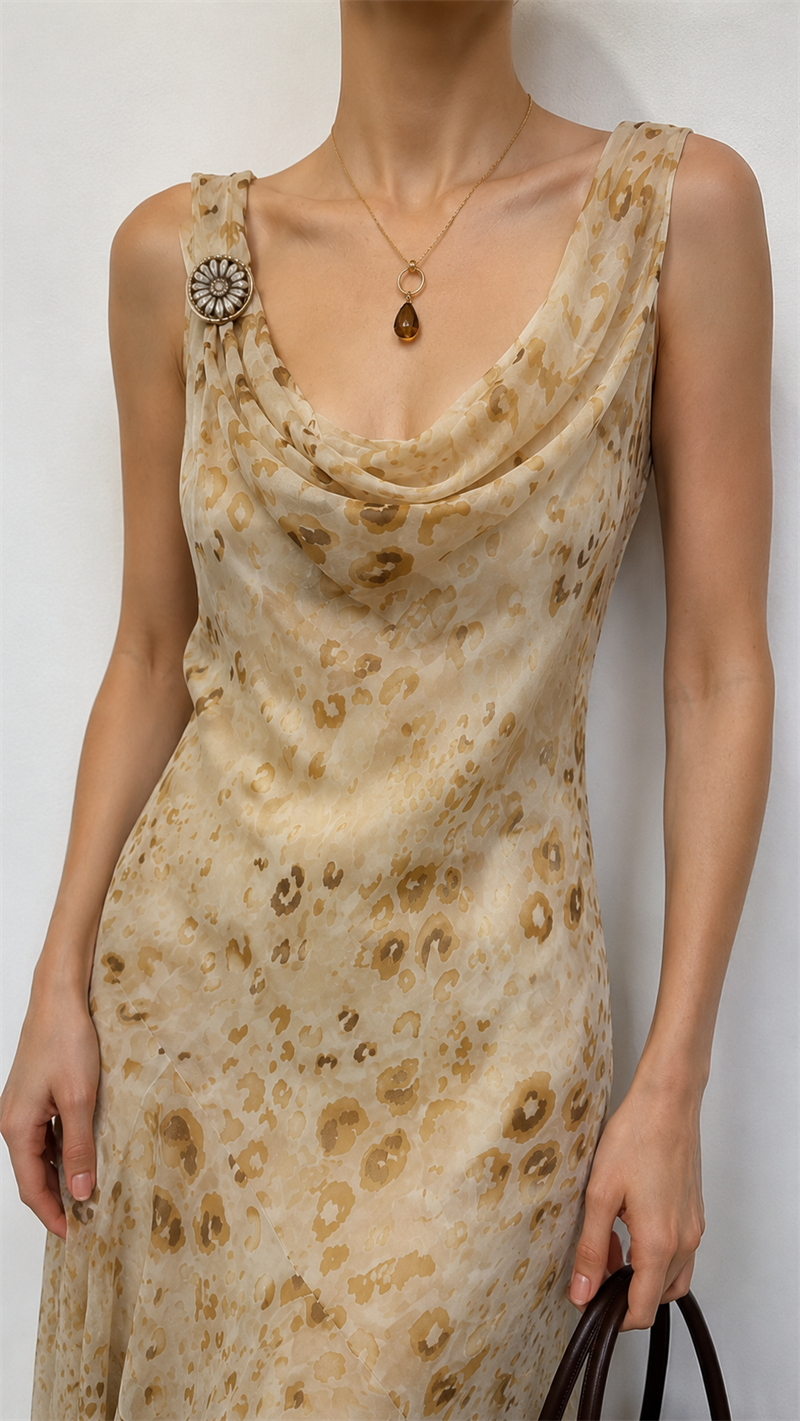Y2K Soft Leopar Tokalı Elbise