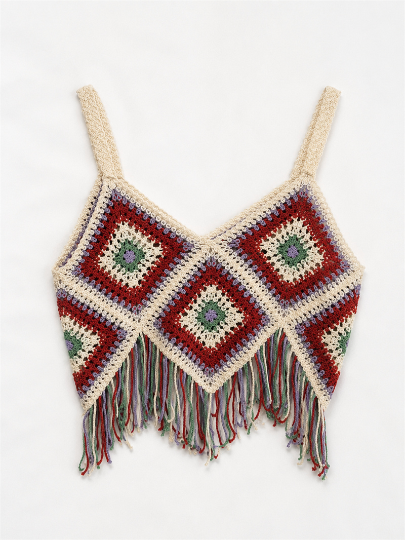 Y2K Tığ Örgülü Püsküllü Boho Crop